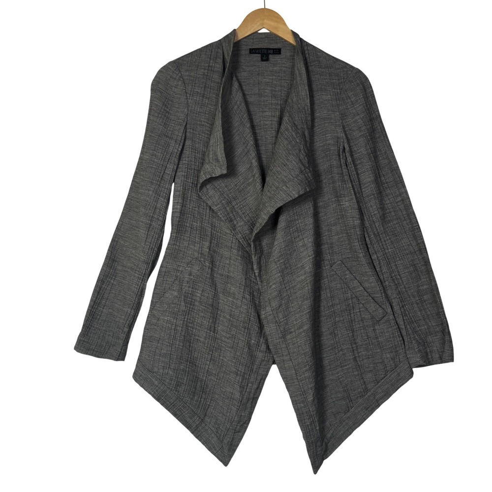 Lafayette 148 Womens Size 2 Gray Textured Open Front‎ Jacket Draped Career